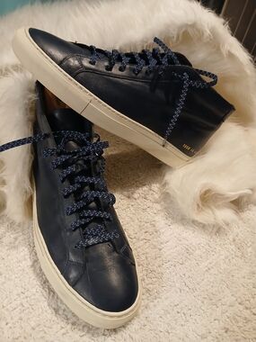 Common Projects Navy Leather Mid-Top Sneakers with White Sole